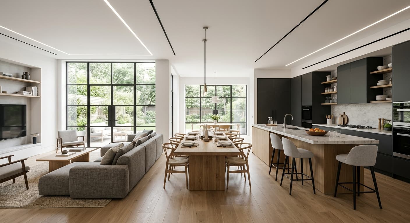Cocinas Integradas en Salón: Guía Completa 2026 (Ideas, Distribución y Más)